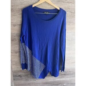 St. John Womens Blue and White Striped Sweater Asymmetrical Hem Lagenlook Size M